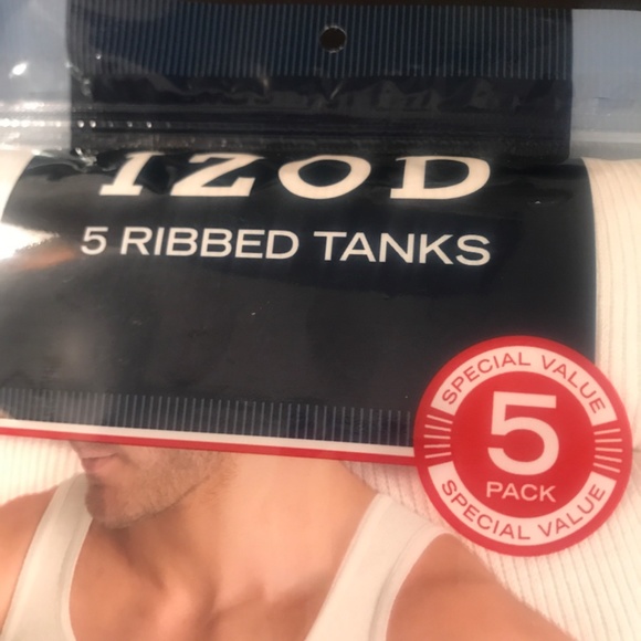 IZOD Ribbed Tanks for Men Large White Tag-Free Pack of 5 Brand New Sealed - Picture 2 of 4
